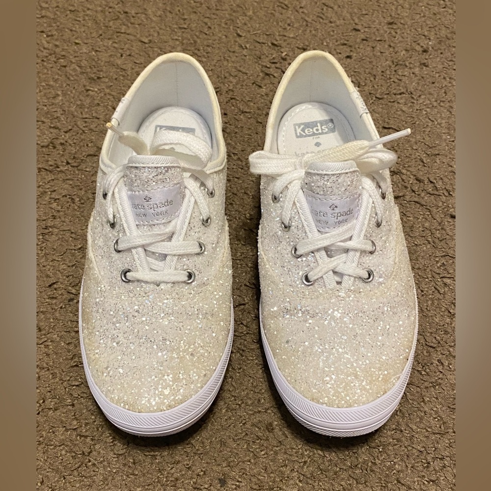 Keds x Kate Spade New York Champion Womens Ivory Glitter Sneakers WF57835 Size 6